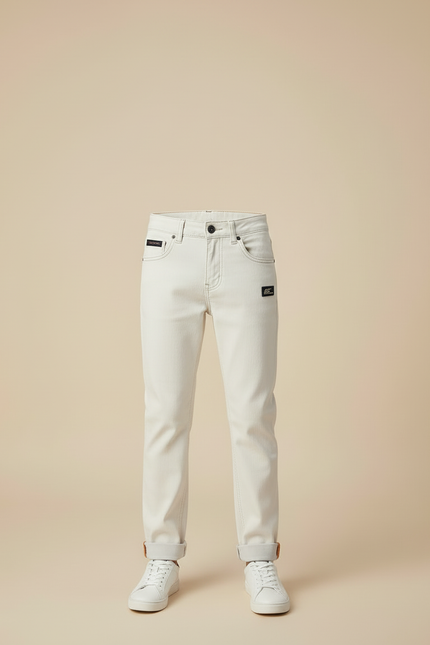 Pantalon Blanc Coton Coupe Droite Décontracté Garçon - Jean - vue 3