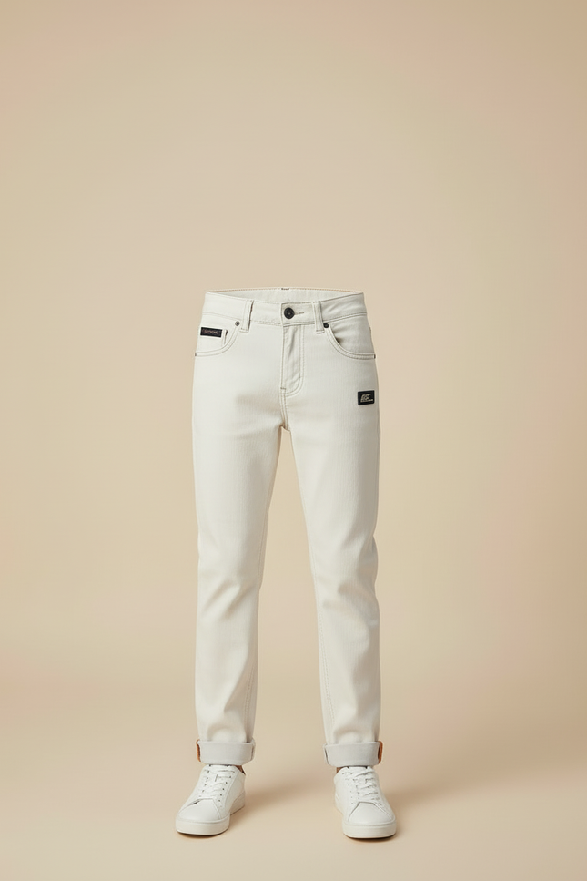 Pantalon Blanc Coton Coupe Droite Décontracté Garçon - Jean - vue 3