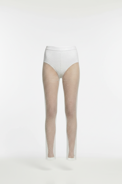 Pantalon Blanc Résille Strass Transparent Sexy Clubwear - Argenté Maille - vue 3