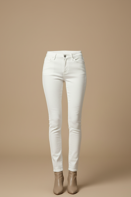 Pantalon Blanc Skinny Taille Haute Texturé Femme - Maille - vue 3