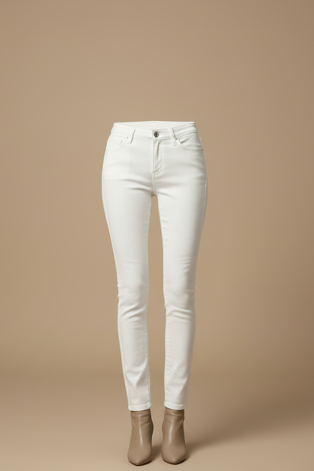 Pantalon Blanc Skinny Taille Haute Texturé Femme - Maille - vue 3