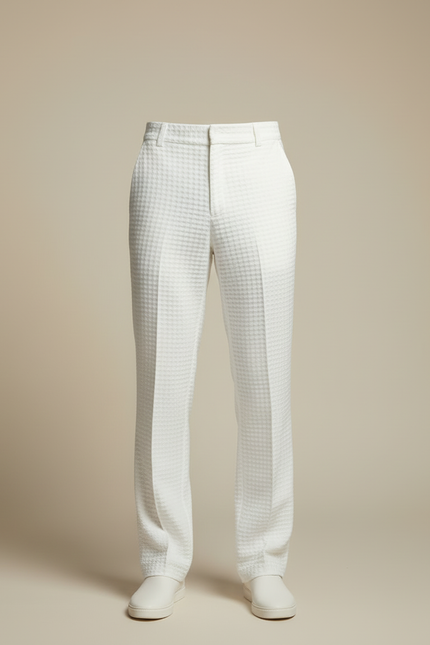 Pantalon Blanc Gaufre Droit Décontracté Homme Coton - vue 3