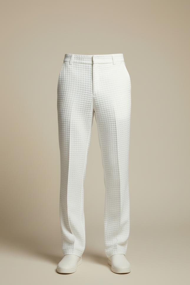 Pantalon Blanc Gaufre Droit Décontracté Homme Coton - vue 3