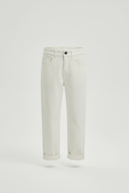 Pantalon Blanc Fille Droit Décontracté Uni - Jean - vue 3