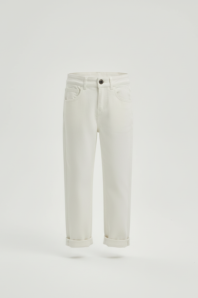 Pantalon Blanc Fille Droit Décontracté Uni - Jean - vue 3