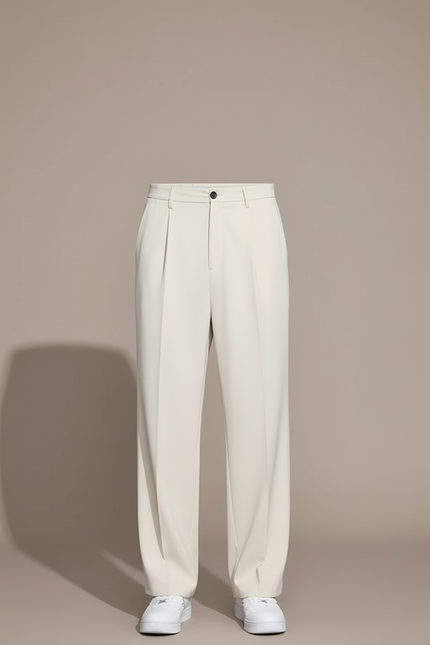 Pantalon Blanc Droit Ample Décontracté Homme Élégant - Beige Polyester - vue 3