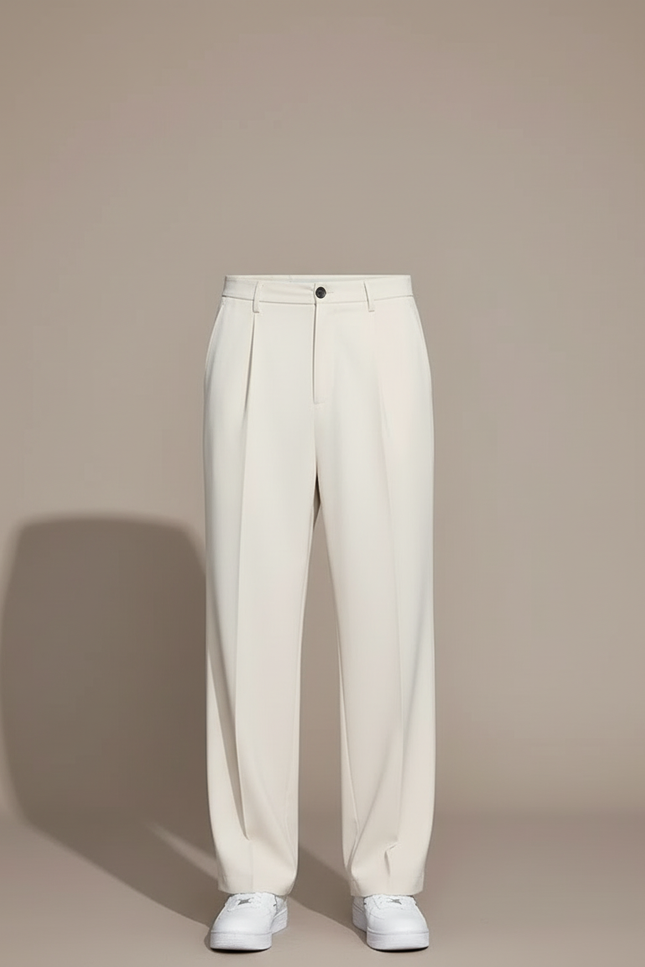 Pantalon Blanc Droit Ample Décontracté Homme Élégant - Beige Polyester - vue 3