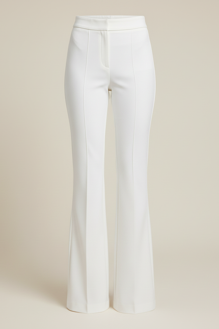 Pantalon Blanc Femme Évasé Élégant Taille Haute - Gabardine - vue 3