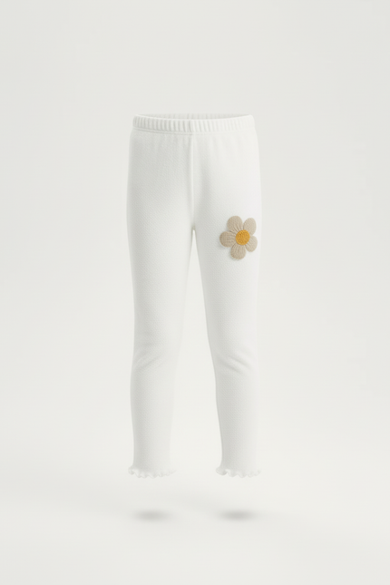 Pantalon Blanc Legging Fille Fleur Scallopé Mignon - Molleton - vue 3