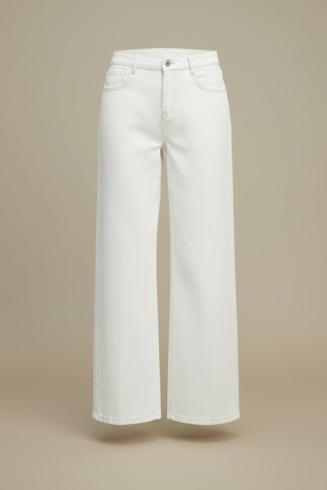 Pantalon Blanc Droit Ample Taille Haute Femme - Jean - vue 3