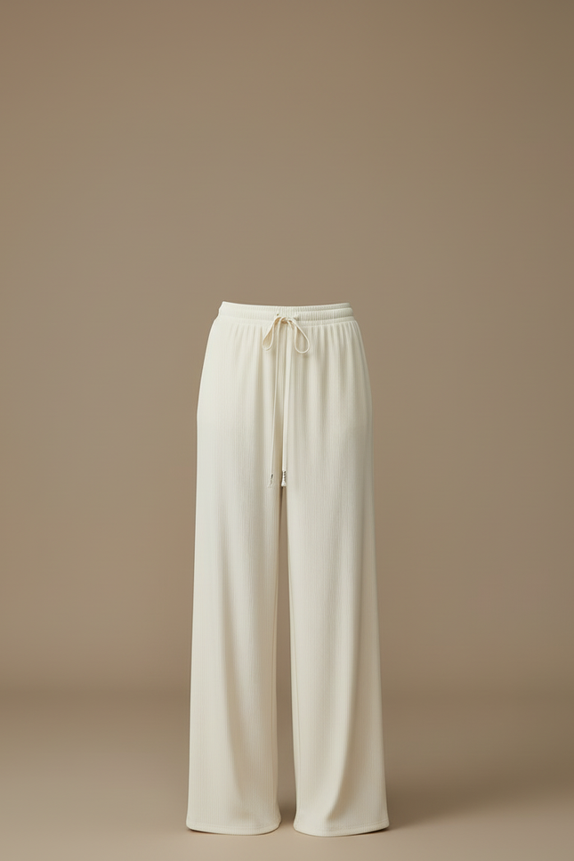 Pantalon Blanc Plissé Fluide Décontracté Confortable Large - Maille - vue 3