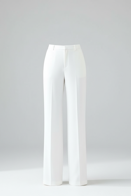 Pantalon Blanc Fluide Droit Taille Haute Femme - Polyester - vue 3