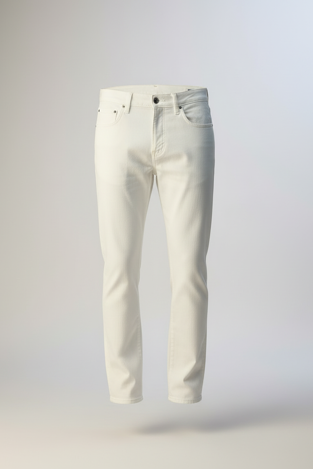 Pantalon Blanc Droit Décontracté Homme Coton Écru - Beige - vue 3