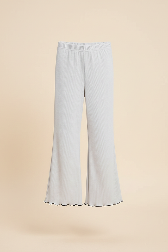 Pantalon Blanc Côtelé Évasé Confortable Fille - Gris Cordé - vue 3