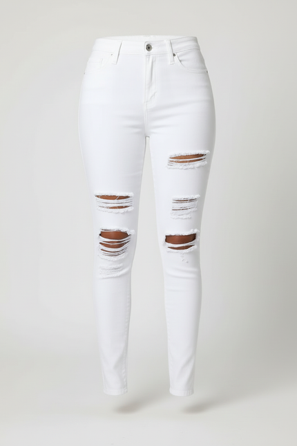 Pantalon Blanc Déchiré Skinny Taille Haute Femme - Jean - vue 3