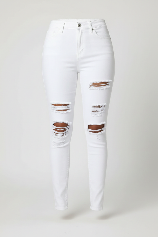Pantalon Blanc Déchiré Skinny Taille Haute Femme - Jean - vue 3