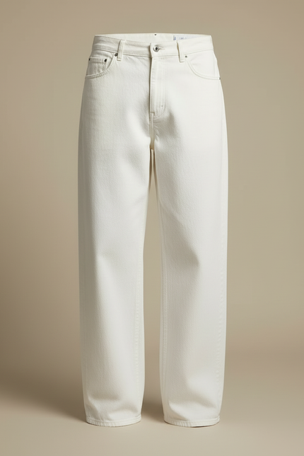 Pantalon Blanc Coton Ample Droit Décontracté Homme - Jean - vue 3