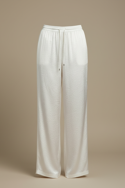 Pantalon Blanc Satiné Jacquard Fluide Ample Femme - vue 3