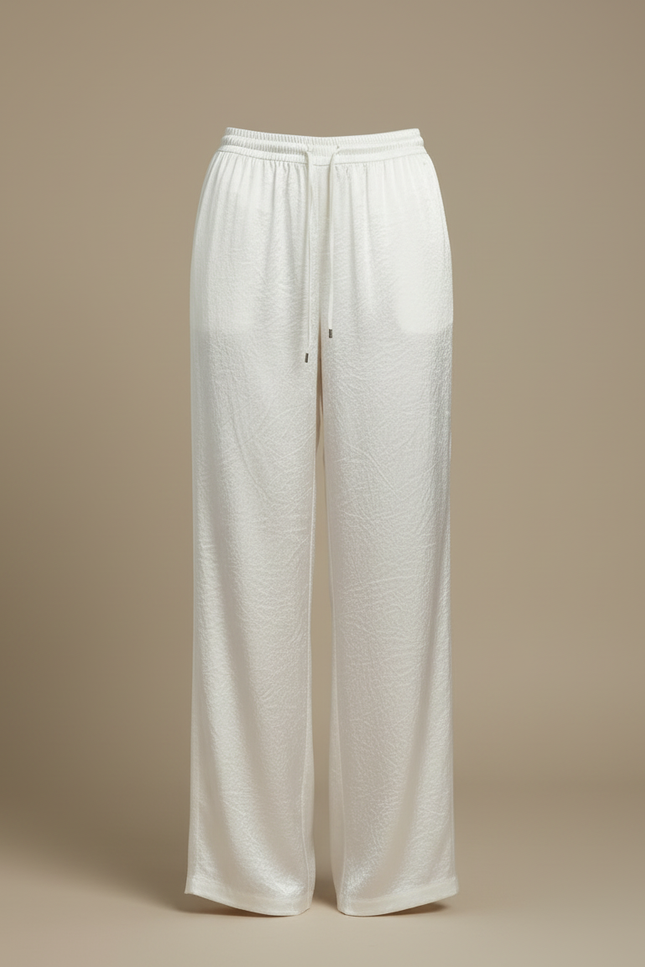 Pantalon Blanc Satiné Jacquard Fluide Ample Femme - vue 3