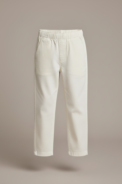 Pantalon Blanc Enfant Coton Décontracté Taille Élastique - vue 3