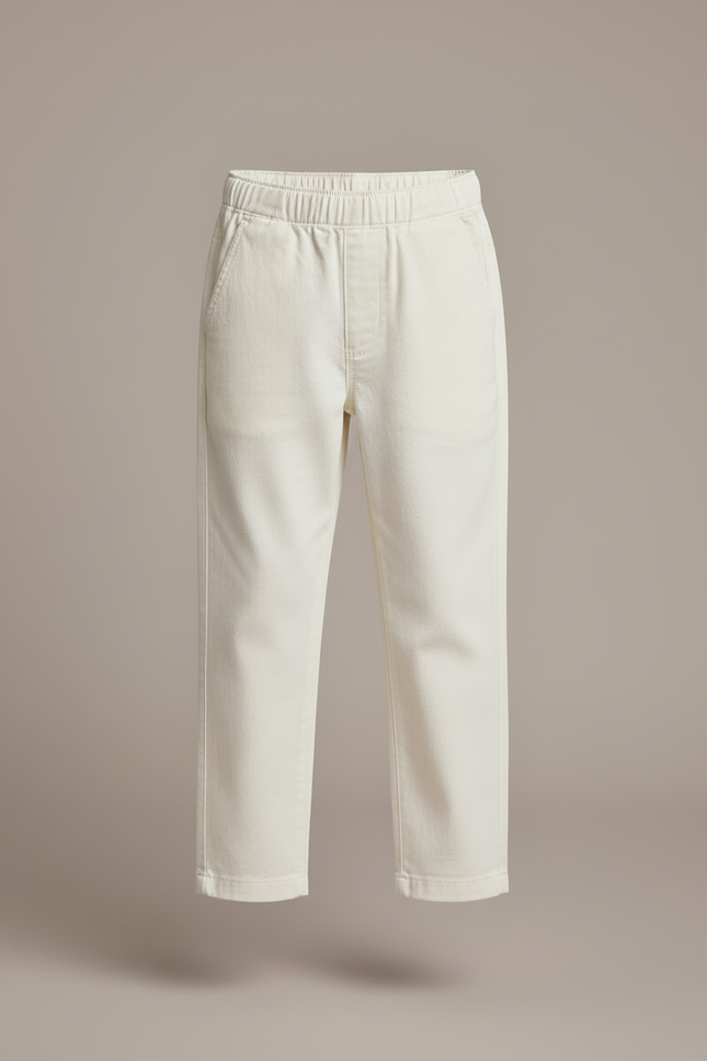 Pantalon Blanc Enfant Coton Décontracté Taille Élastique - vue 3