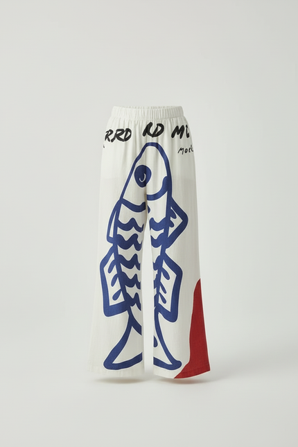Pantalon Large Bleu Et Blanc - Multicolore Lin - vue 3