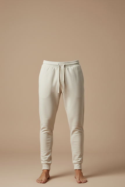 Pantalon Blanc Coton Molletonné Confortable Homme - Beige - vue 3