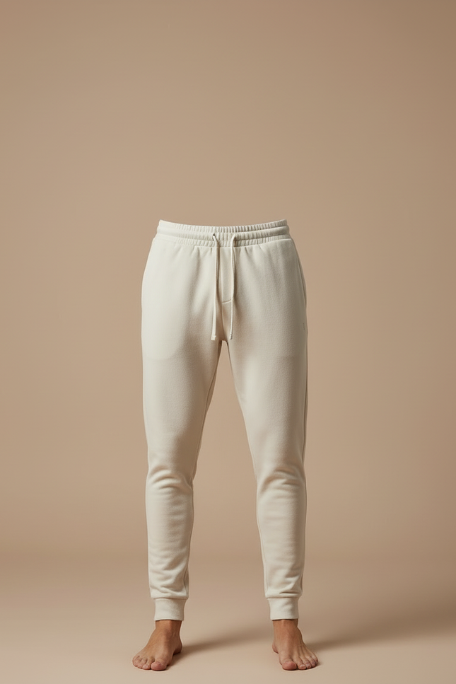 Pantalon Blanc Coton Molletonné Confortable Homme - Beige - vue 3