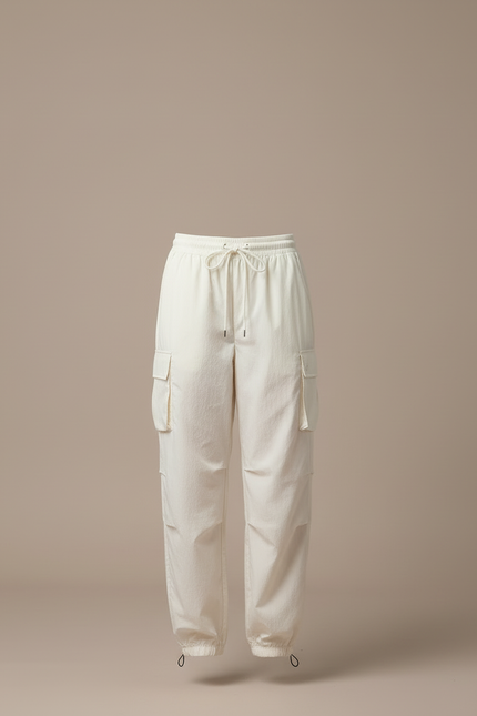 Pantalon Blanc Cargo Ample Cordon Décontracté Femme - Polyester - vue 3