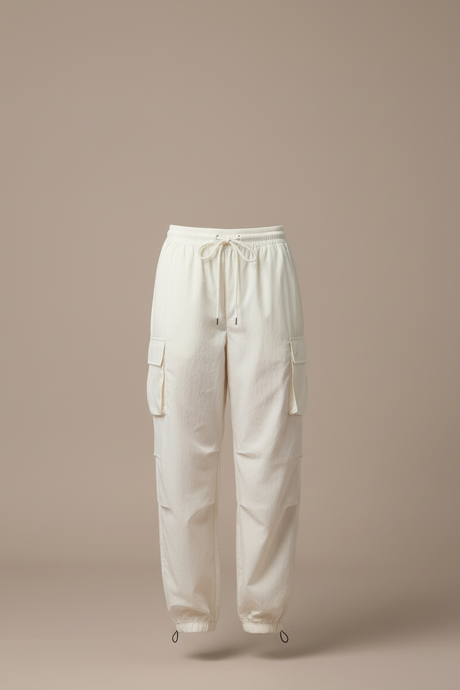 Pantalon Blanc Cargo Ample Cordon Décontracté Femme - Polyester - vue 3