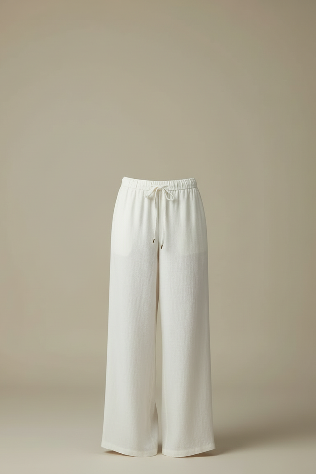 Pantalon Blanc Lin Fluide Ample Décontracté Femme - vue 3
