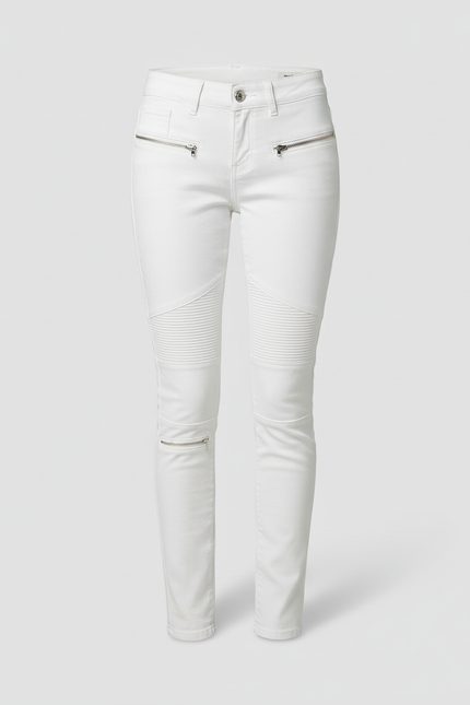 Pantalon Blanc Slim Moto Zippé Femme Stretch - Jean - vue 3