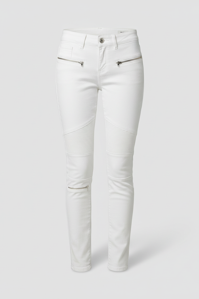 Pantalon Blanc Slim Moto Zippé Femme Stretch - Jean - vue 3