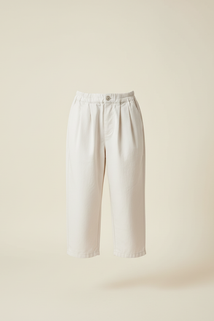 Pantalon Blanc Coton Ample Plissé Enfant Décontracté - Beige - vue 3