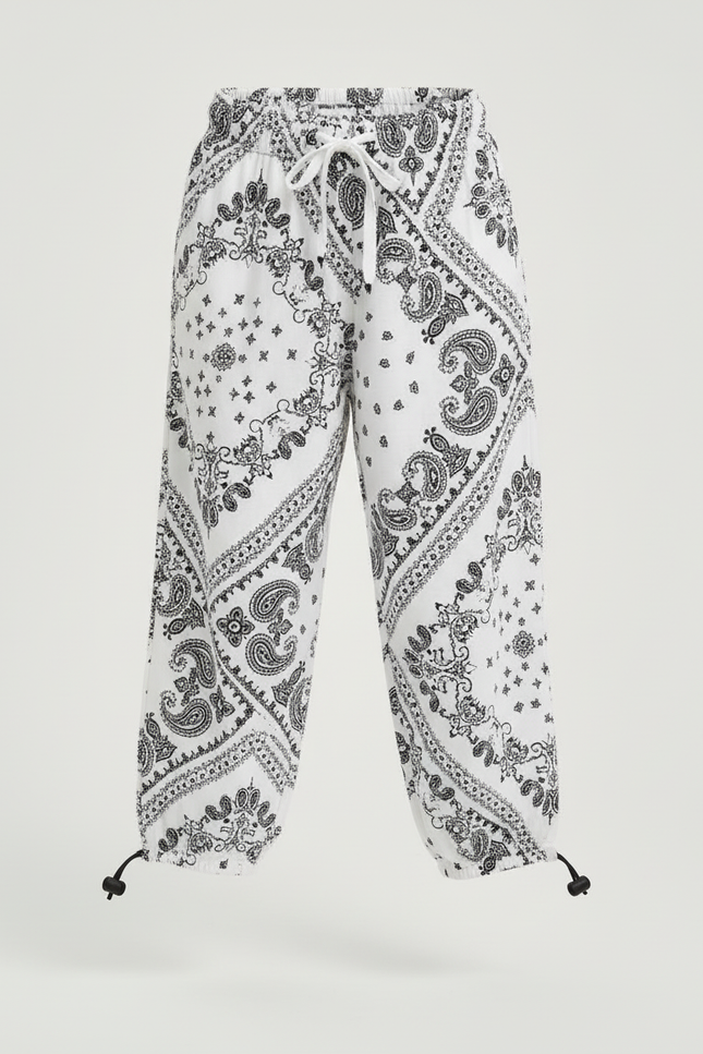 Pantalon Blanc Sarouel Paisley Ample Confortable Enfant - Imprimé Molleton - vue 3