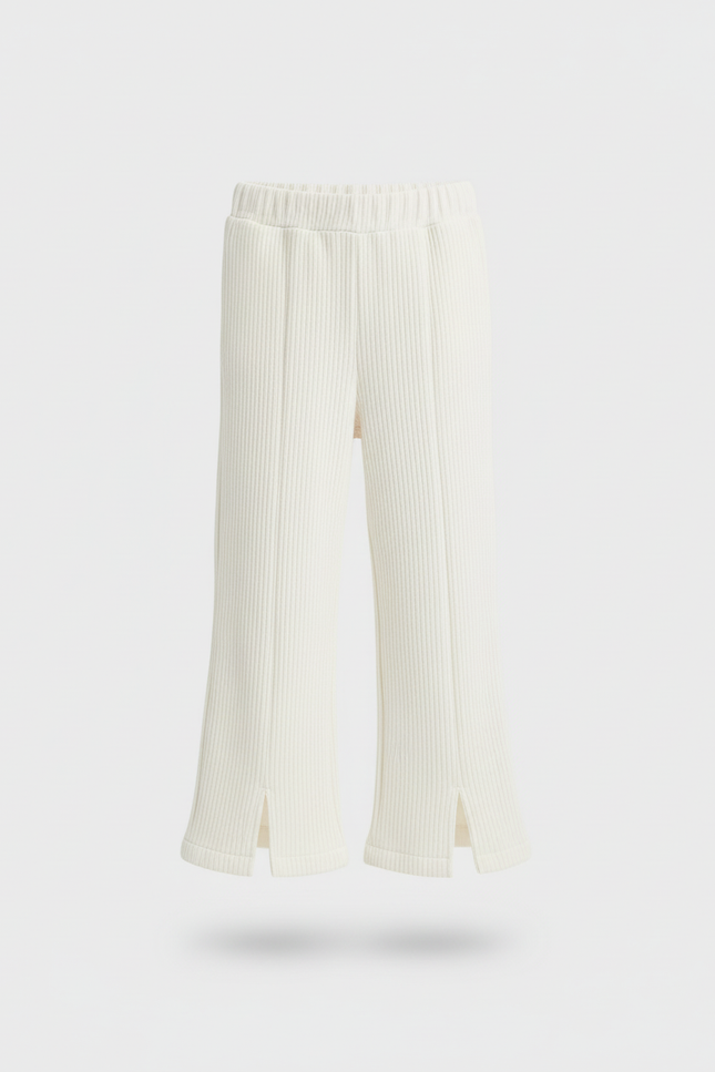 Pantalon Blanc Côtelé Fille Décontracté Fendu Ample - Maille - vue 3