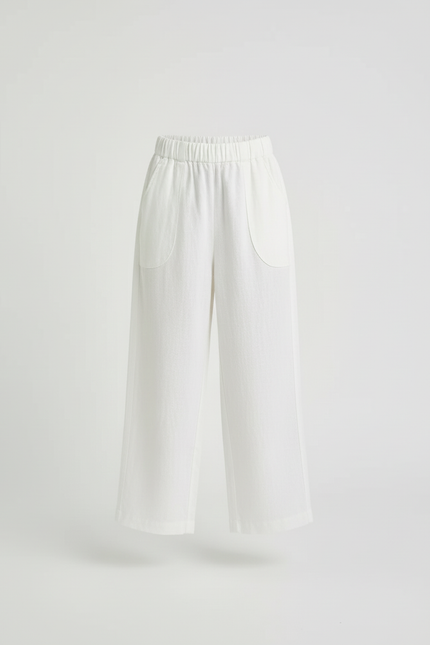 Pantalon Blanc Coton Lin Ample Décontracté Enfant - vue 3