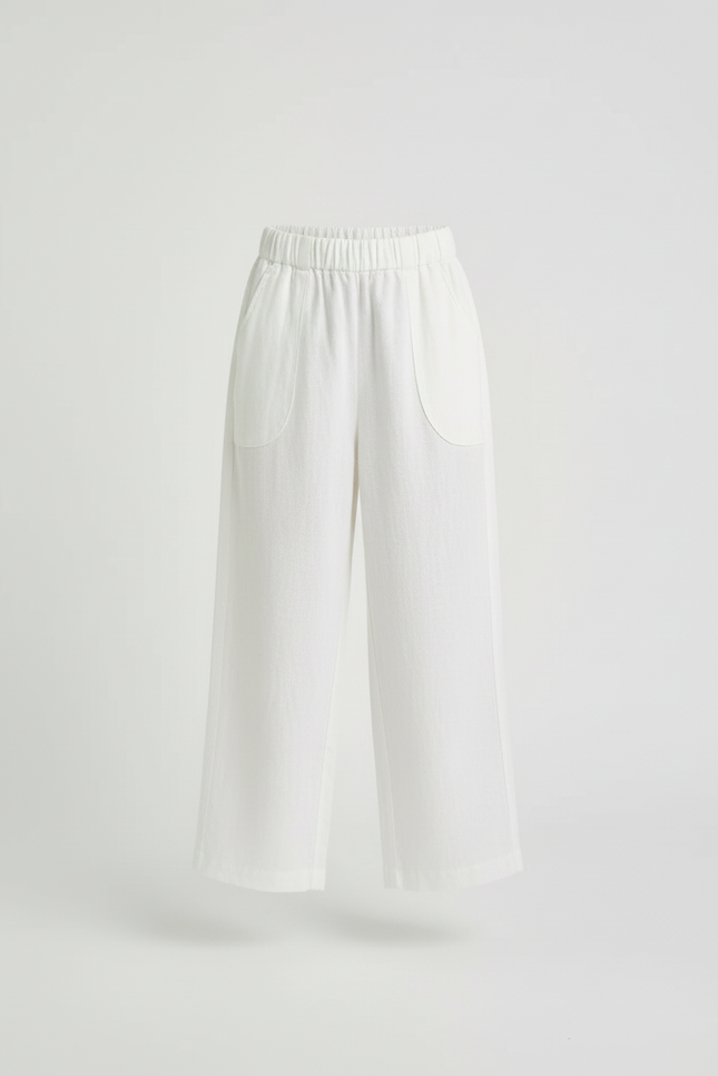 Pantalon Blanc Coton Lin Ample Décontracté Enfant - vue 3
