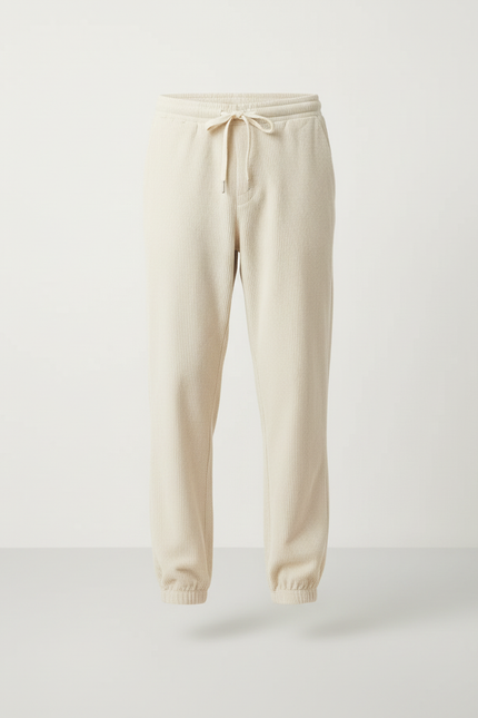 Pantalon Blanc Côtelé Décontracté Ample Homme - Beige Cordé - vue 3