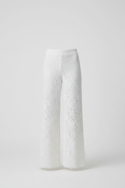 Pantalon Blanc Dentelle Ample Taille Haute Élégant Fluide - Coton - vue 3