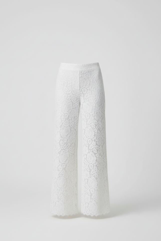 Pantalon Blanc Dentelle Ample Taille Haute Élégant Fluide - Coton - vue 3
