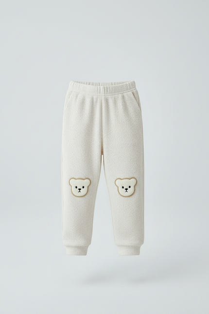 Pantalon Blanc Bébé Ours Côtelé Harem Élastique Doux - Cordé - vue 3