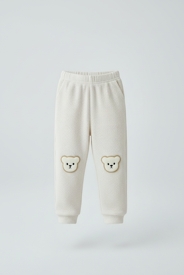 Pantalon Blanc Bébé Ours Côtelé Harem Élastique Doux - Cordé - vue 3