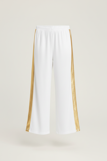 Pantalon Blanc Bande Latérale Dorée Fille Évasé - Polyester - vue 3