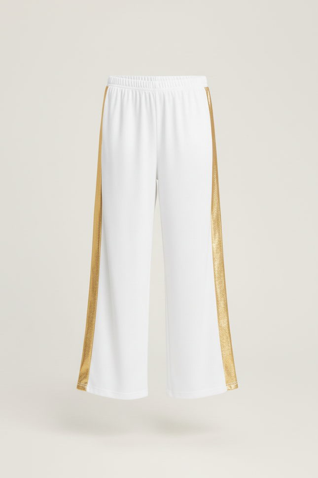 Pantalon Blanc Bande Latérale Dorée Fille Évasé - Polyester - vue 3