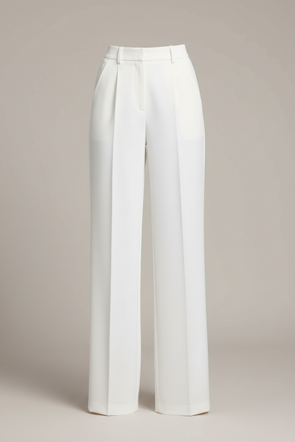 Pantalon Blanc Élégant Taille Haute Droit Femme - Polyester - vue 3