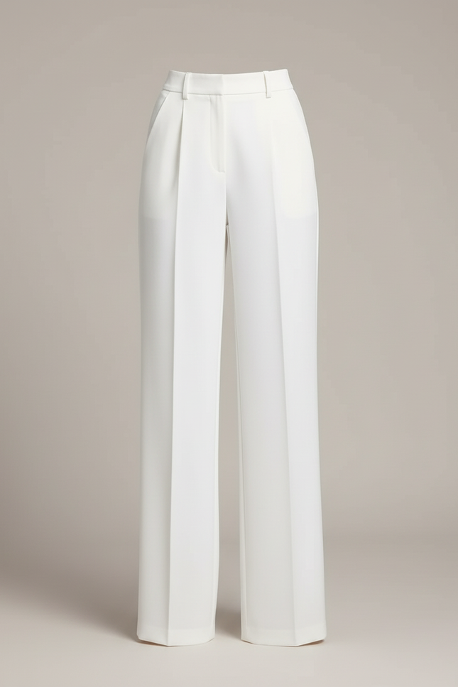 Pantalon Blanc Élégant Taille Haute Droit Femme - Polyester - vue 3