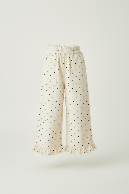 Pantalon Blanc Cœur Imprimé Ample Volants Enfant - Beige Coton - vue 3