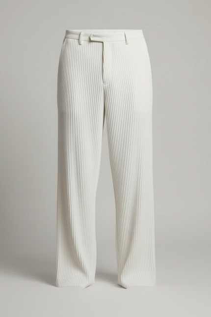 Pantalon Blanc Plissé Ample Décontracté Homme Élégant - Polyester - vue 3