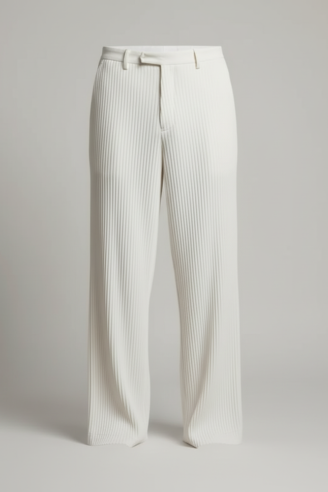 Pantalon Blanc Plissé Ample Décontracté Homme Élégant - Polyester - vue 3
